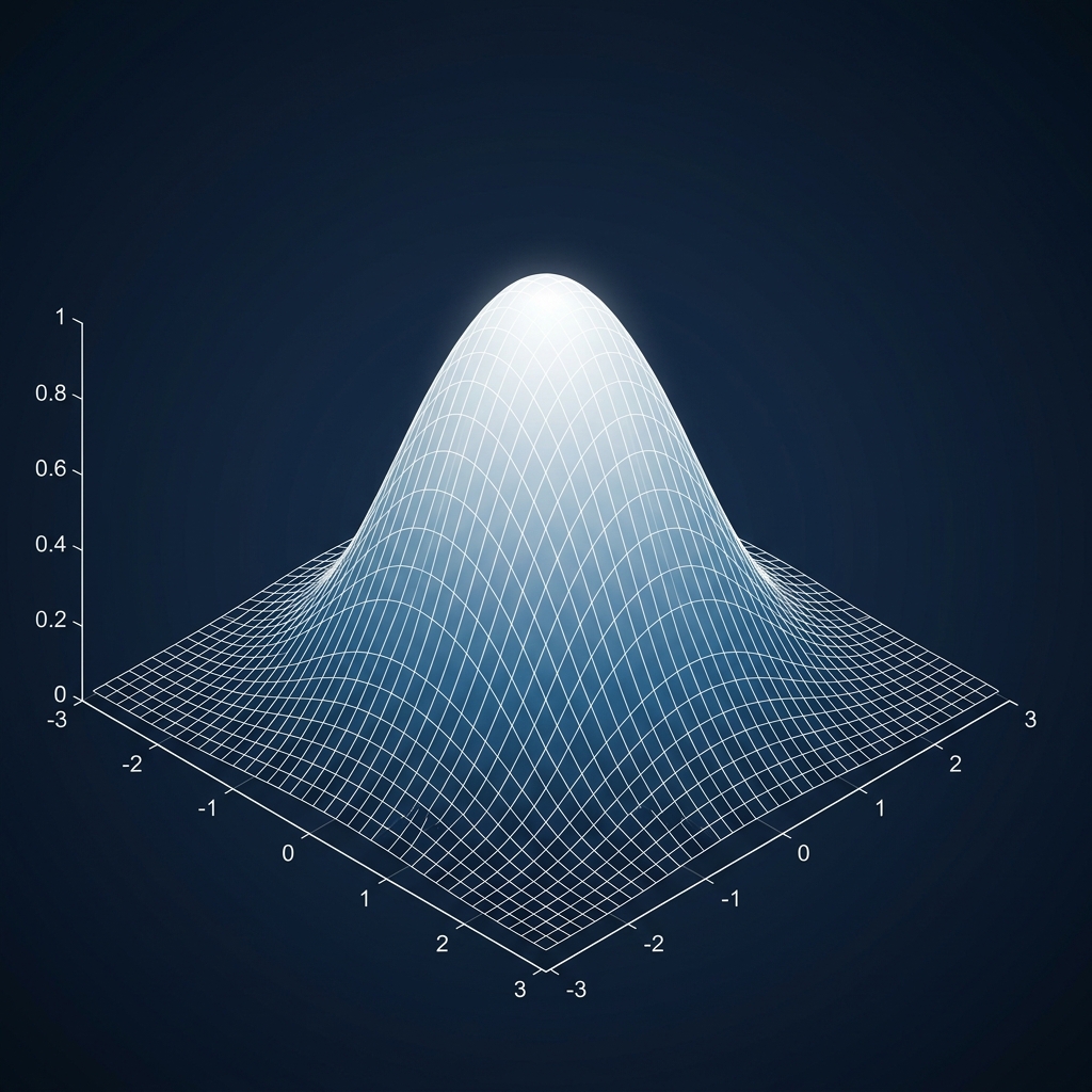 3D Gaussian surface bell curve graph representing normal distribution in multivariable statistics